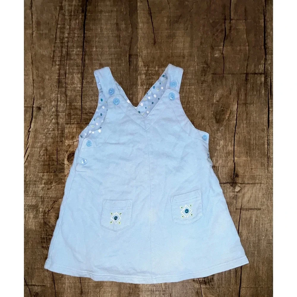 Vintage 1998 Gymboree‎ Girls Blue Jumper Dress & White Ruffle Blouse Rainbow Tag